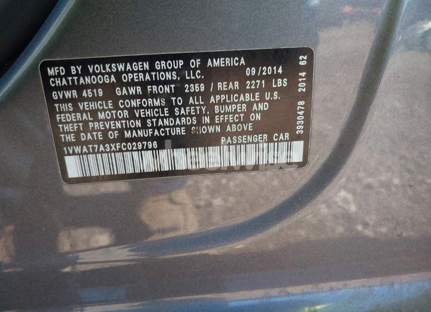 Photo 9 of 2015 Volkswagen Passat 1.8T S (VIN 1VWAT7A3XFC029796)