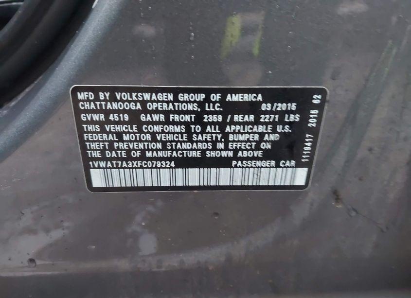 Photo 9 of 2015 Volkswagen Passat 1.8T LIMITED EDITION (VIN 1VWAT7A3XFC079324)