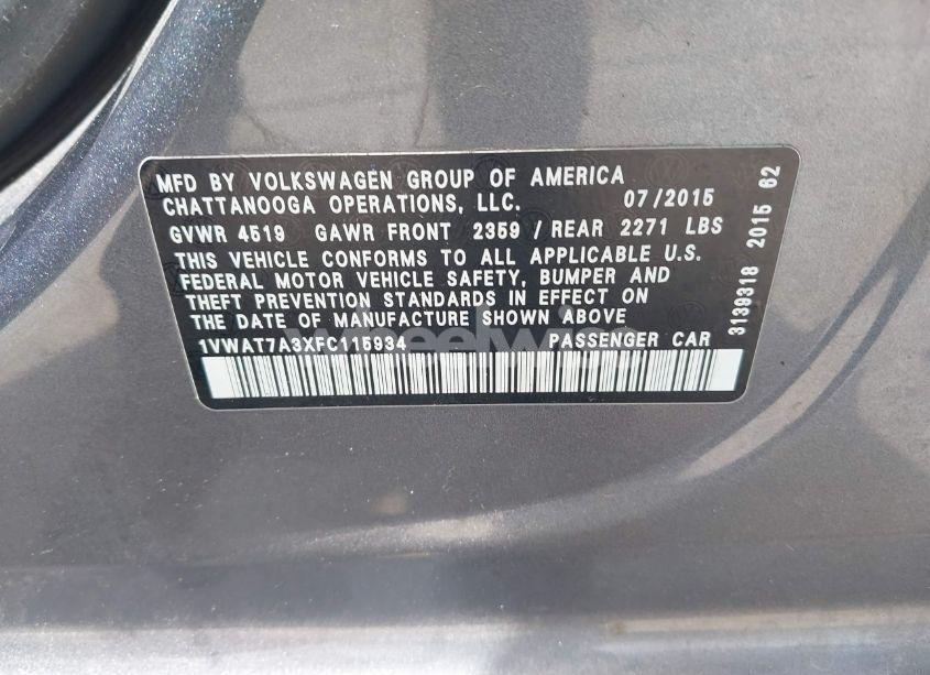 Photo 9 of 2015 Volkswagen Passat 1.8T LIMITED EDITION (VIN 1VWAT7A3XFC115934)