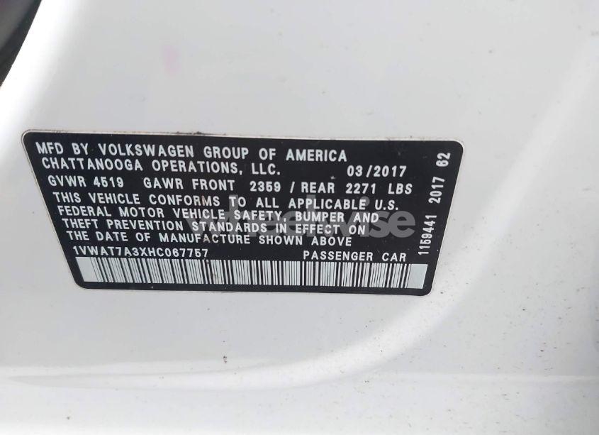Photo 9 of 2017 Volkswagen Passat 1.8T S (VIN 1VWAT7A3XHC067757)