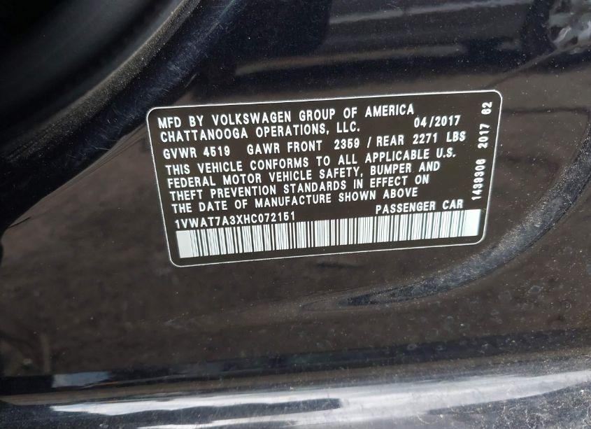 Photo 9 of 2017 Volkswagen Passat 1.8T S (VIN 1VWAT7A3XHC072151)