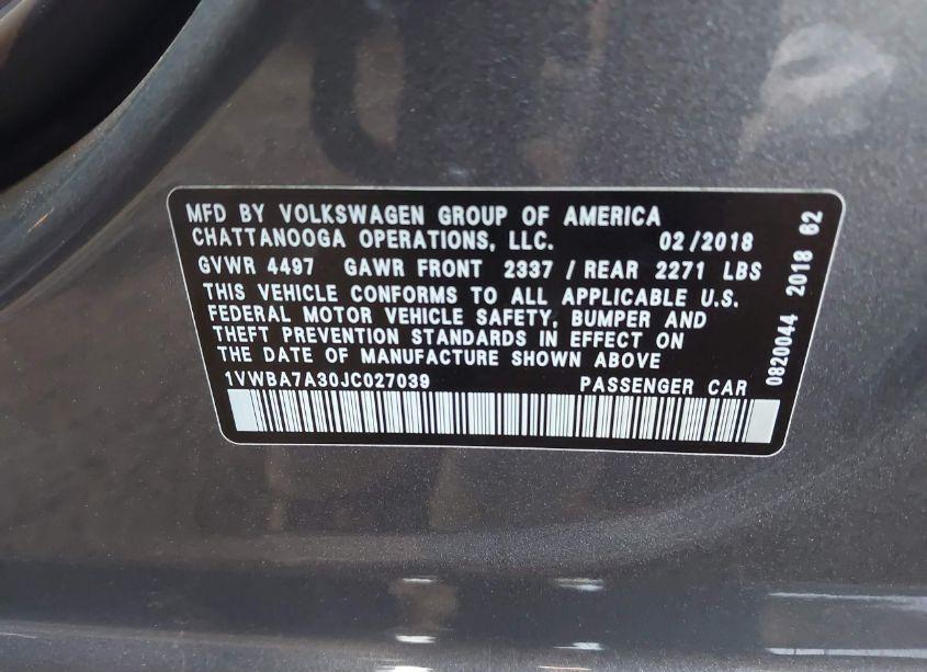 Photo 9 of 2018 Volkswagen Passat 2.0T SE (VIN 1VWBA7A30JC027039)