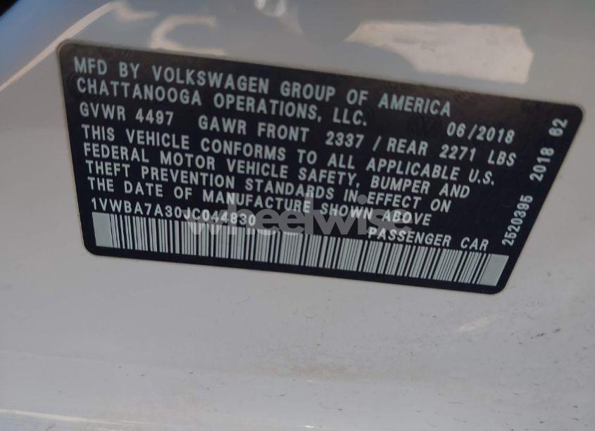 Photo 9 of 2018 Volkswagen Passat 2.0T SE (VIN 1VWBA7A30JC044830)
