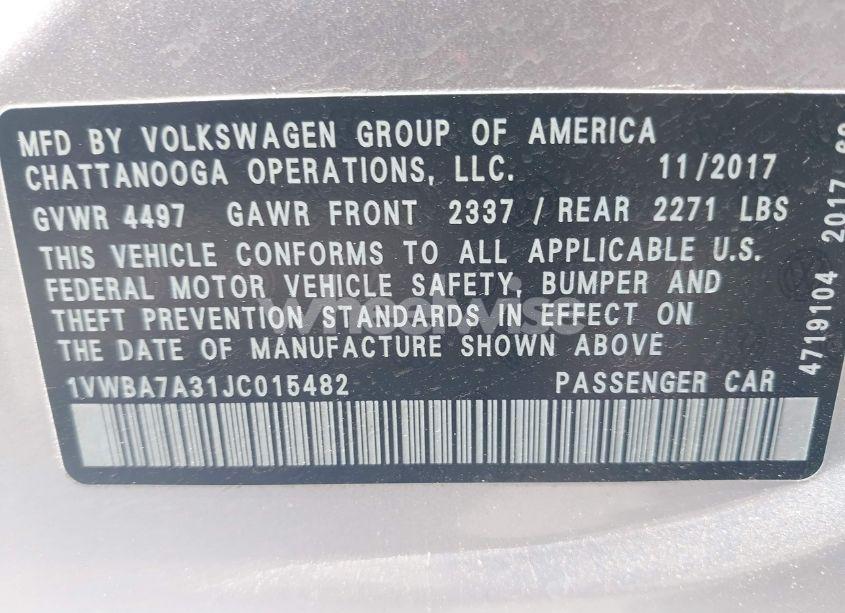 Photo 9 of 2018 Volkswagen Passat 2.0T SE (VIN 1VWBA7A31JC015482)