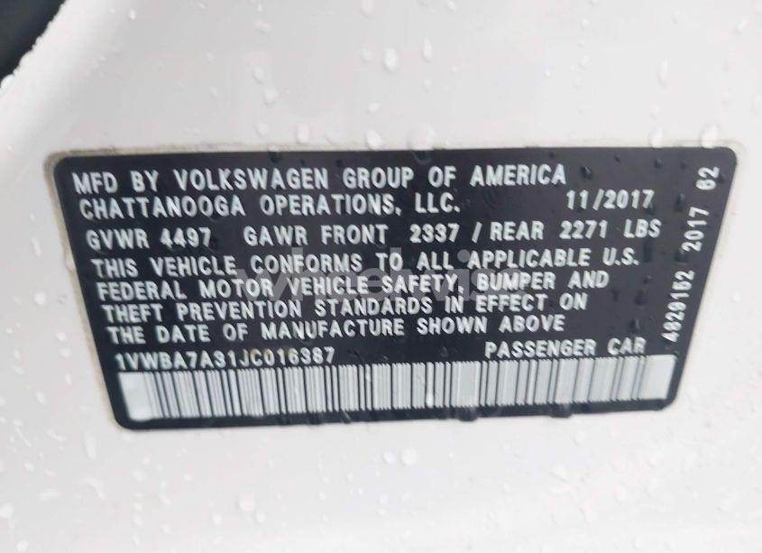 Photo 9 of 2018 Volkswagen Passat 2.0T SE (VIN 1VWBA7A31JC016387)