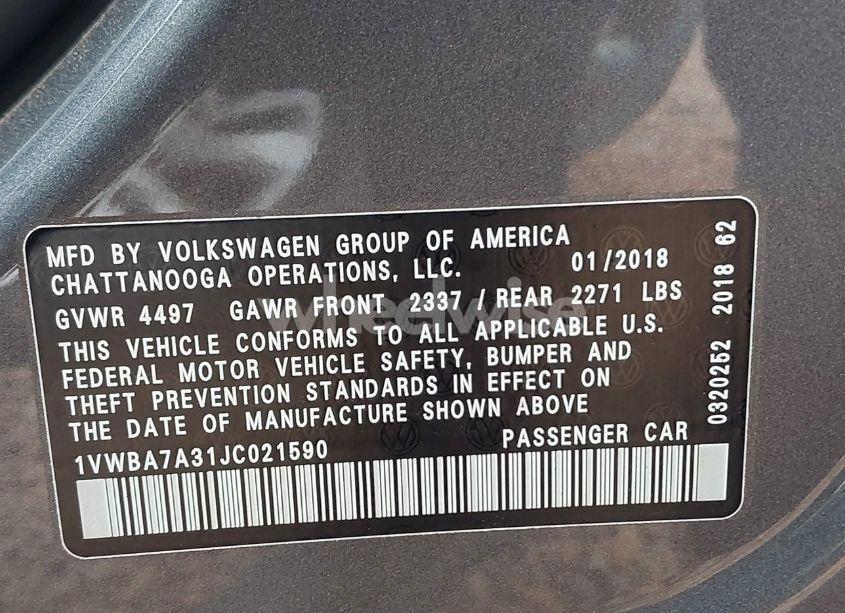 Photo 9 of 2018 Volkswagen Passat 2.0T SE (VIN 1VWBA7A31JC021590)