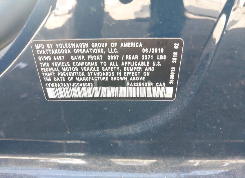 Photo 9 of 2018 Volkswagen Passat 2.0T SE (VIN 1VWBA7A31JC045002)