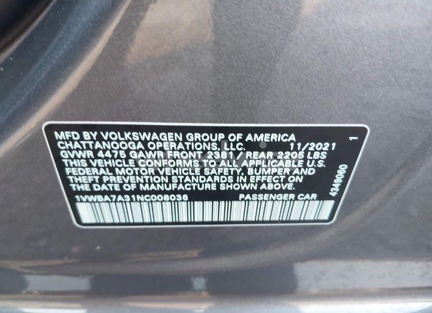 Photo 9 of 2022 Volkswagen Passat 2.0T LIMITED EDITION (VIN 1VWBA7A31NC008036)