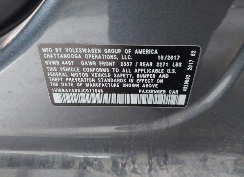 Photo 9 of 2018 Volkswagen Passat 2.0T SE (VIN 1VWBA7A33JC011546)