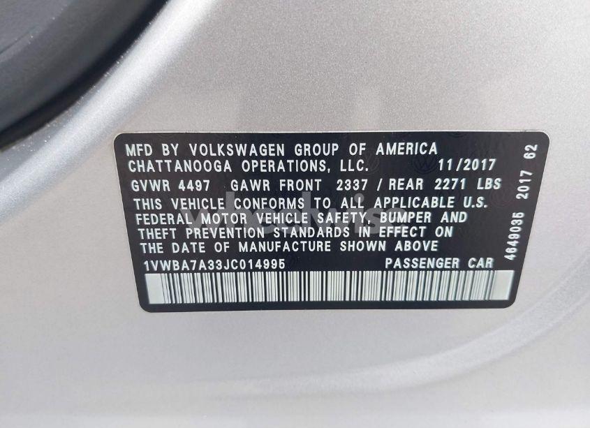 Photo 9 of 2018 Volkswagen Passat 2.0T SE (VIN 1VWBA7A33JC014995)