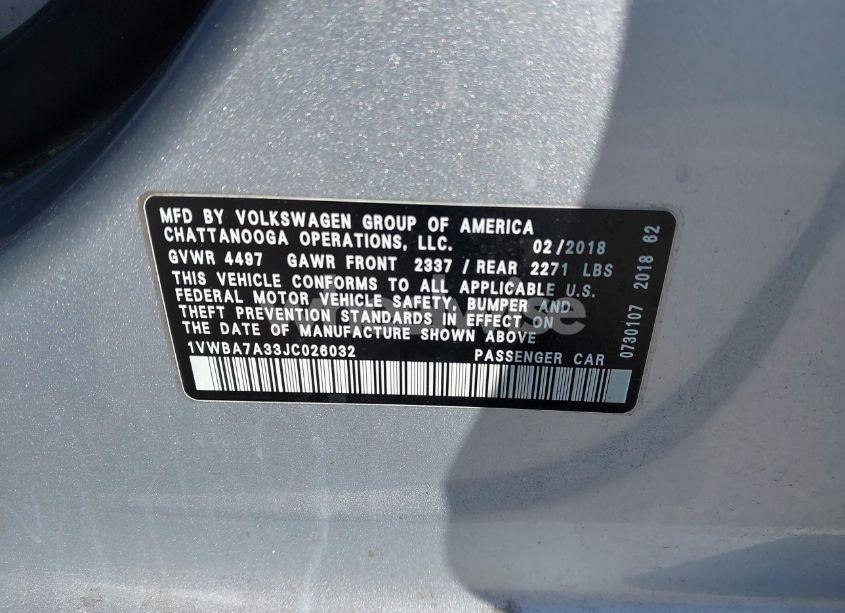 Photo 9 of 2018 Volkswagen Passat 2.0T SE (VIN 1VWBA7A33JC026032)