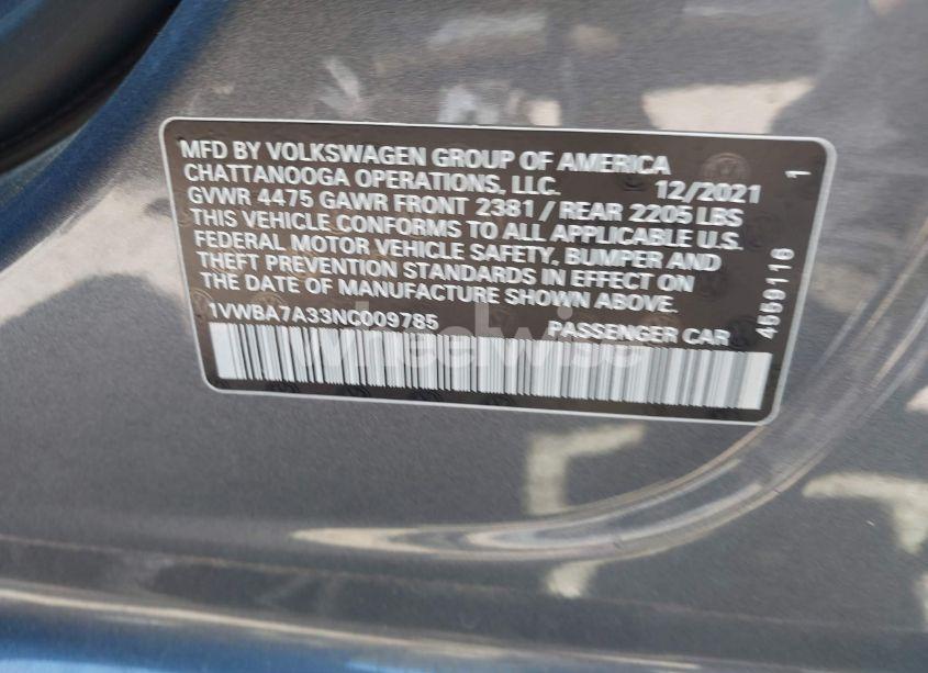 Photo 9 of 2022 Volkswagen Passat 2.0T LIMITED EDITION (VIN 1VWBA7A33NC009785)