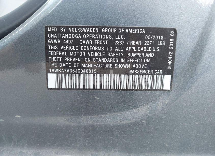Photo 9 of 2018 Volkswagen Passat 2.0T SE (VIN 1VWBA7A36JC040815)