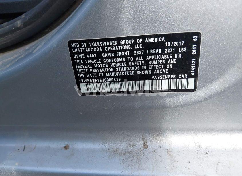 Photo 9 of 2018 Volkswagen Passat 2.0T SE (VIN 1VWBA7A38JC009419)
