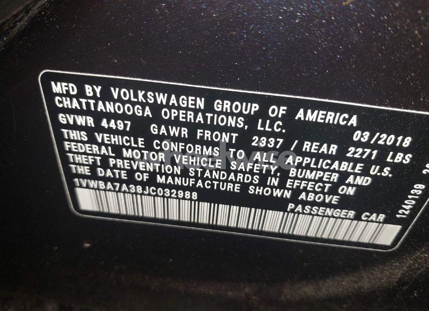 Photo 9 of 2018 Volkswagen Passat 2.0T SE (VIN 1VWBA7A38JC032988)