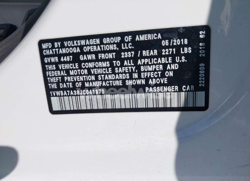 Photo 9 of 2018 Volkswagen Passat 2.0T SE (VIN 1VWBA7A38JC041870)