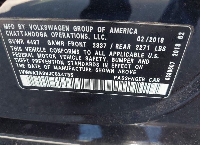 Photo 9 of 2018 Volkswagen Passat 2.0T SE (VIN 1VWBA7A39JC024785)