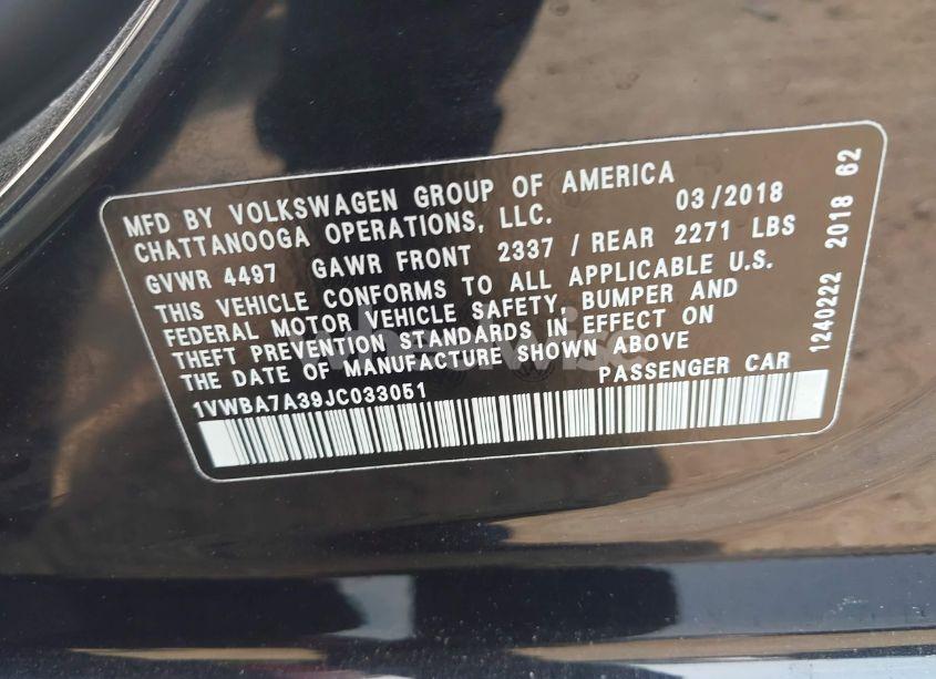 Photo 9 of 2018 Volkswagen Passat 2.0T SE (VIN 1VWBA7A39JC033051)