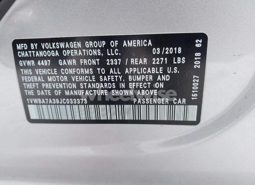 Photo 9 of 2018 Volkswagen Passat 2.0T SE (VIN 1VWBA7A39JC033373)