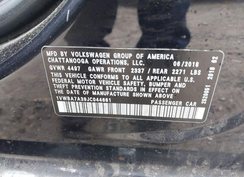 Photo 9 of 2018 Volkswagen Passat 2.0T SE (VIN 1VWBA7A39JC044681)
