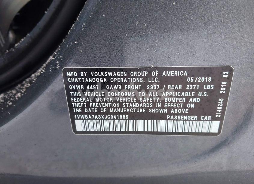 Photo 9 of 2018 Volkswagen Passat 2.0T SE (VIN 1VWBA7A3XJC041885)