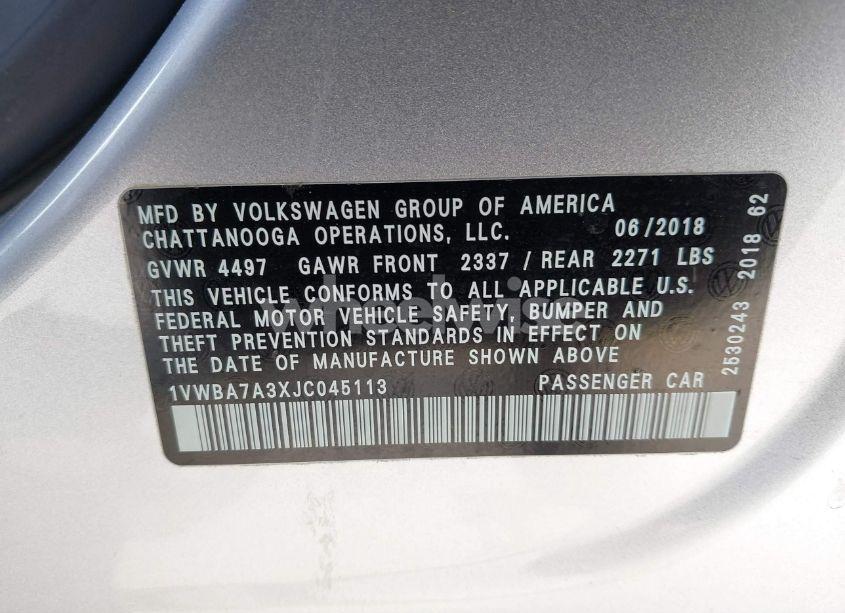 Photo 9 of 2018 Volkswagen Passat 2.0T SE (VIN 1VWBA7A3XJC045113)