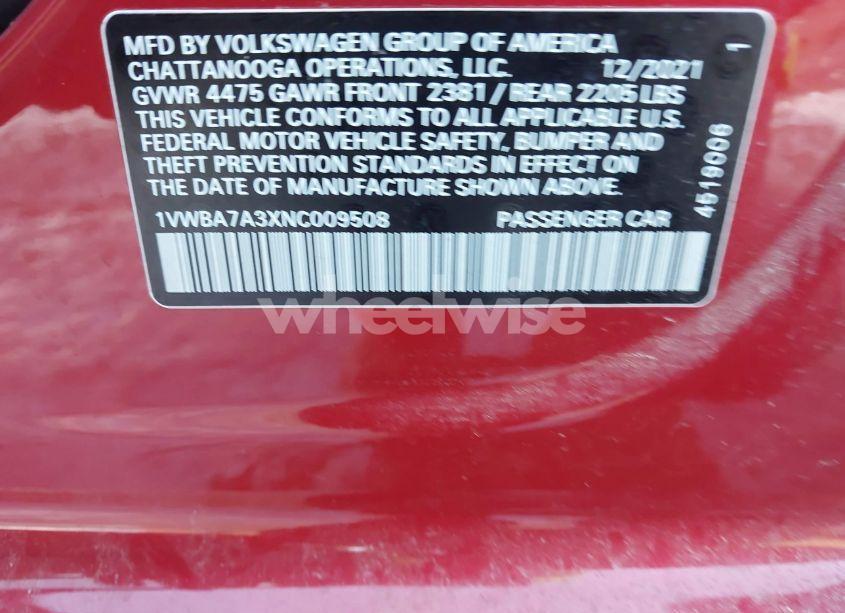 Photo 9 of 2022 Volkswagen Passat 2.0T LIMITED EDITION (VIN 1VWBA7A3XNC009508)