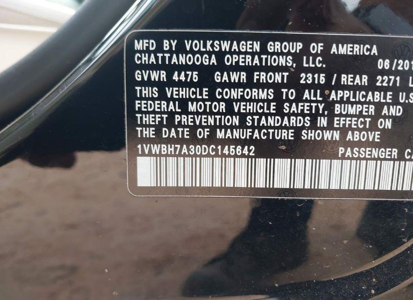 Photo 9 of 2013 Volkswagen Passat 2.5L SE (VIN 1VWBH7A30DC145642)