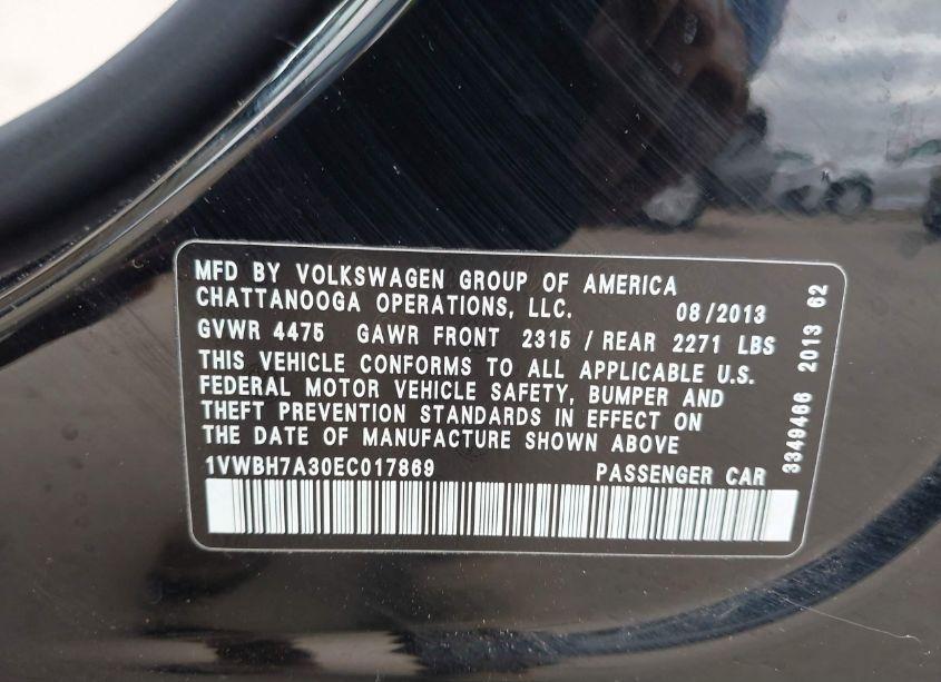 Photo 9 of 2014 Volkswagen Passat 2.5L SE (VIN 1VWBH7A30EC017869)