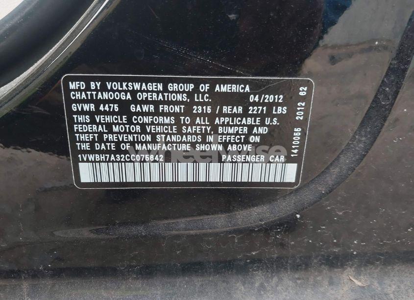 Photo 9 of 2012 Volkswagen Passat 2.5L SE (VIN 1VWBH7A32CC075642)