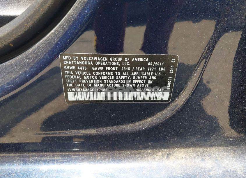 Photo 9 of 2012 Volkswagen Passat 2.5L SE (VIN 1VWBH7A33CC017183)