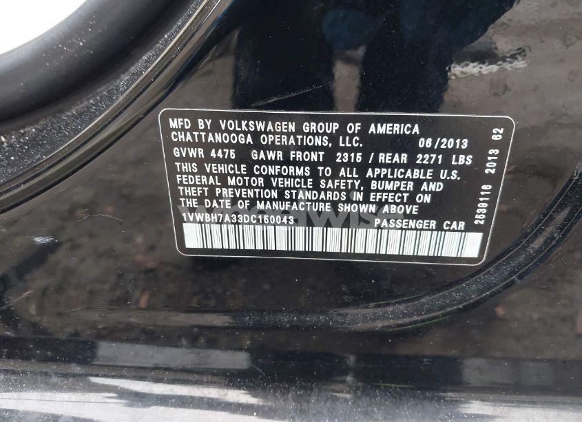 Photo 9 of 2013 Volkswagen Passat 2.5L SE (VIN 1VWBH7A33DC150043)