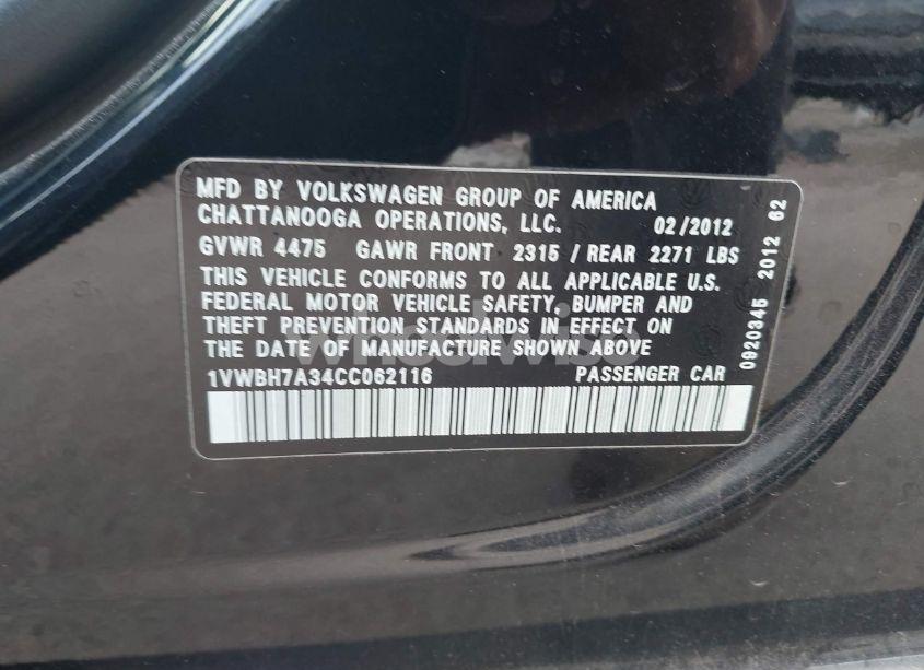 Photo 9 of 2012 Volkswagen Passat 2.5L SE (VIN 1VWBH7A34CC062116)