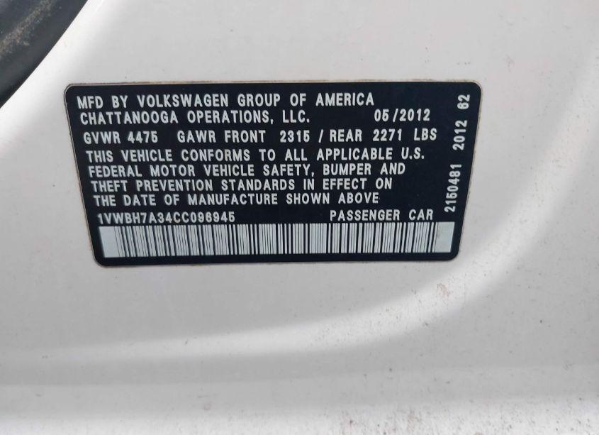 Photo 9 of 2012 Volkswagen Passat 2.5L SE (VIN 1VWBH7A34CC096945)