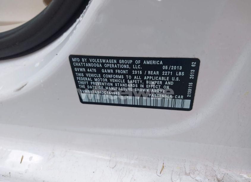 Photo 9 of 2013 Volkswagen Passat 2.5L SE (VIN 1VWBH7A34DC141383)