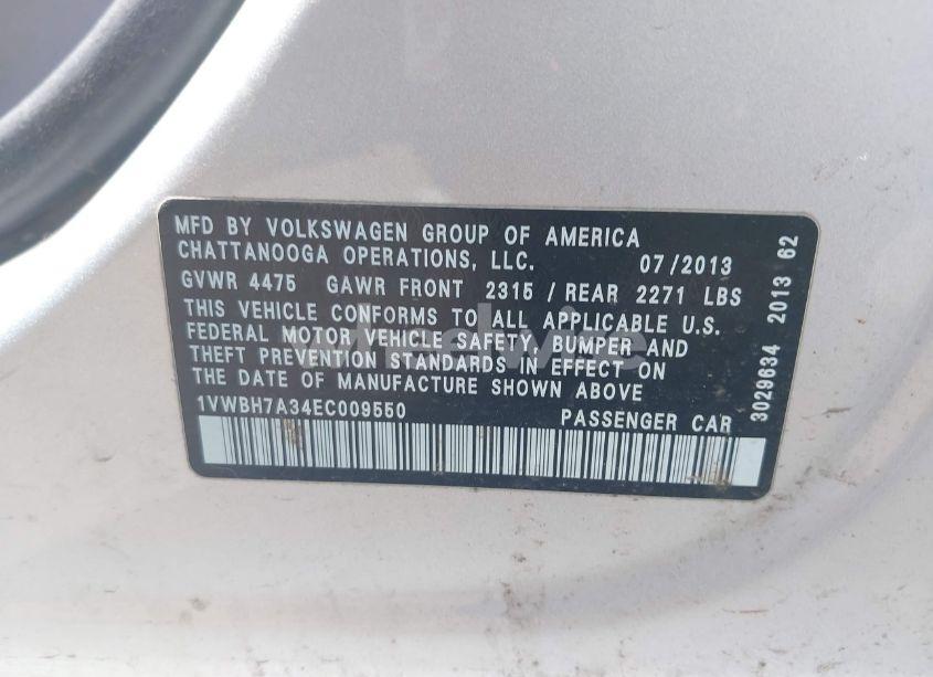 Photo 9 of 2014 Volkswagen Passat 2.5L SE (VIN 1VWBH7A34EC009550)