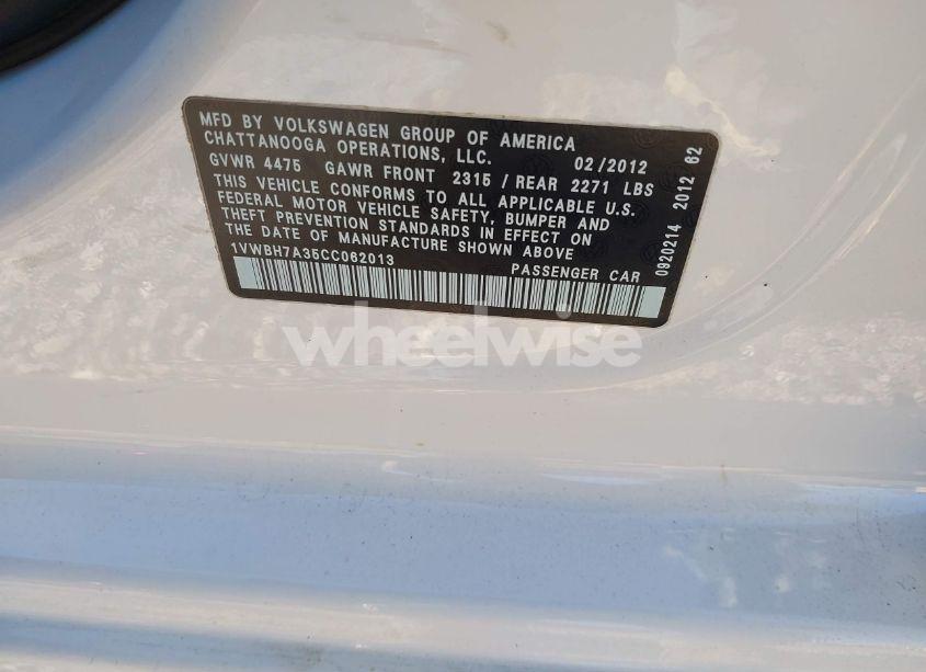 Photo 9 of 2012 Volkswagen Passat 2.5L SE (VIN 1VWBH7A35CC062013)