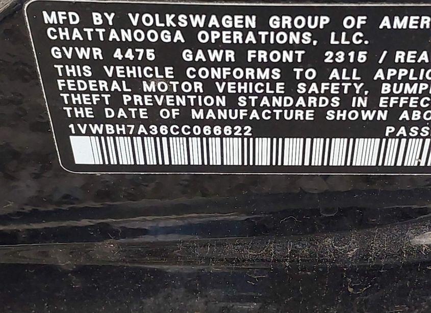Photo 9 of 2012 Volkswagen Passat 2.5L SE (VIN 1VWBH7A36CC066622)