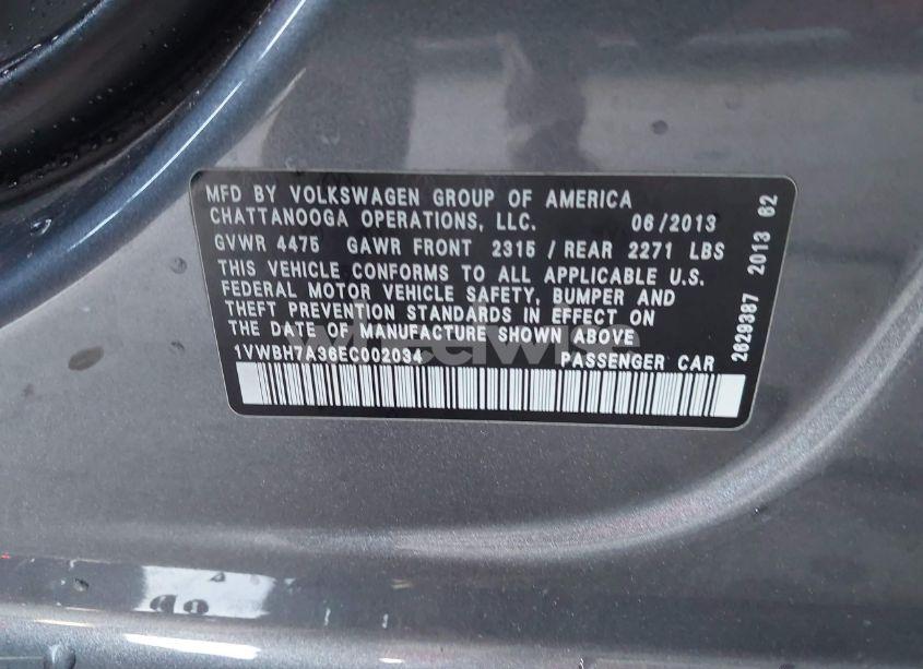 Photo 9 of 2014 Volkswagen Passat 2.5L SE (VIN 1VWBH7A36EC002034)