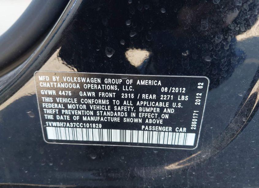 Photo 9 of 2012 Volkswagen Passat 2.5L SE (VIN 1VWBH7A37CC101829)