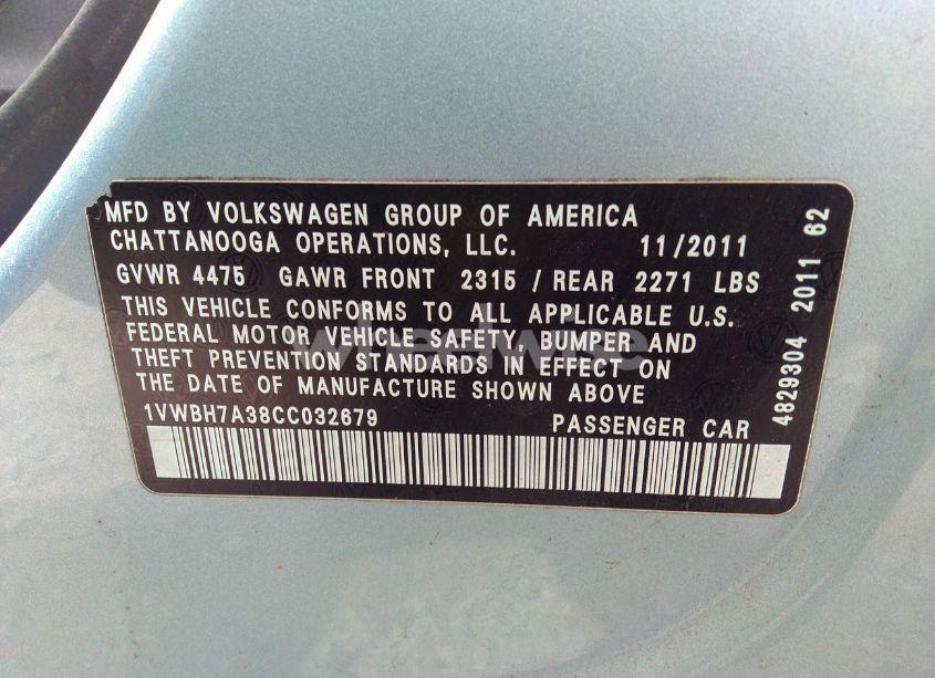 Photo 9 of 2012 Volkswagen Passat 2.5L SE (VIN 1VWBH7A38CC032679)