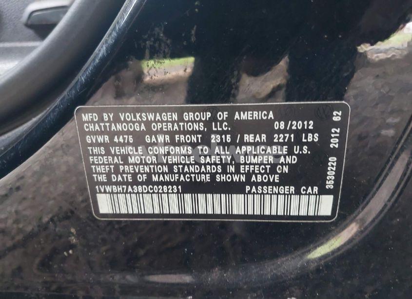 Photo 9 of 2013 Volkswagen Passat 2.5L SE (VIN 1VWBH7A38DC028231)