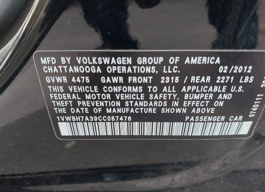 Photo 9 of 2012 Volkswagen Passat 2.5L SE (VIN 1VWBH7A39CC057476)