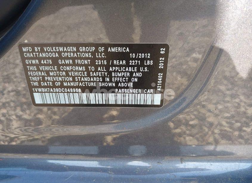 Photo 9 of 2013 Volkswagen Passat 2.5L SE (VIN 1VWBH7A39DC048956)