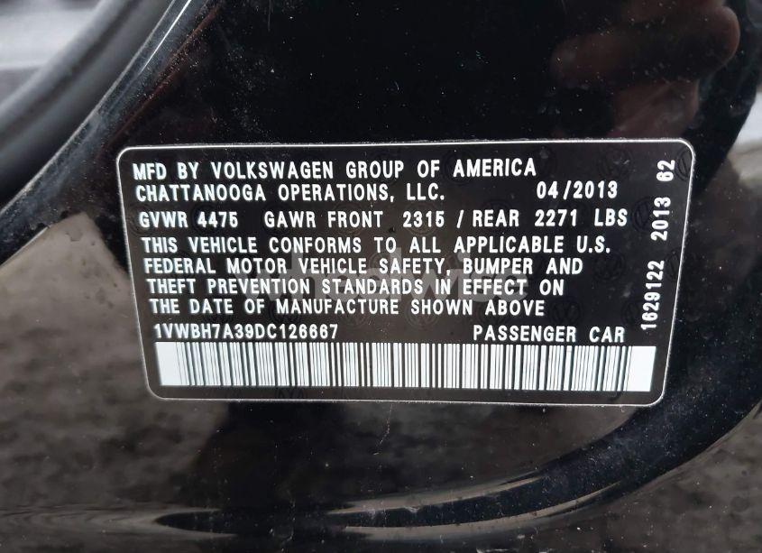 Photo 9 of 2013 Volkswagen Passat 2.5L SE (VIN 1VWBH7A39DC126667)