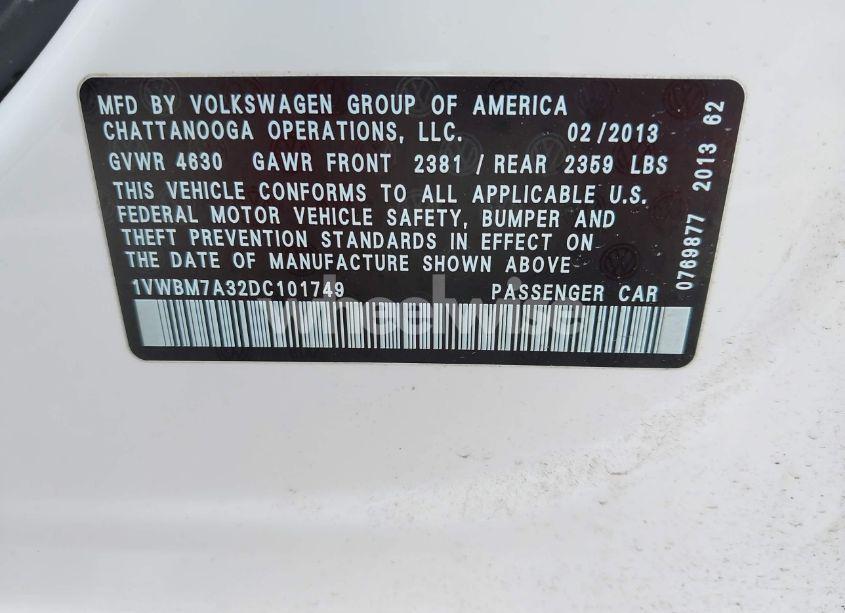 Photo 9 of 2013 Volkswagen Passat 3.6L V6 SE (VIN 1VWBM7A32DC101749)