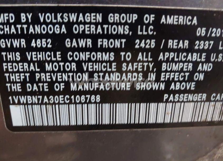 Photo 9 of 2014 Volkswagen Passat 2.0L TDI SE (VIN 1VWBN7A30EC106768)