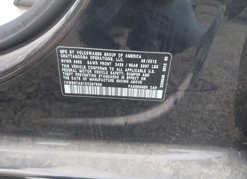 Photo 9 of 2012 Volkswagen Passat 2.0L TDI SE (VIN 1VWBN7A31CC097639)