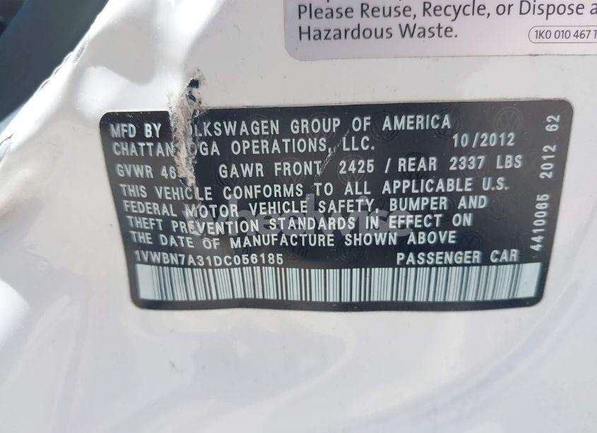 Photo 9 of 2013 Volkswagen Passat 2.0L TDI SE (VIN 1VWBN7A31DC056185)