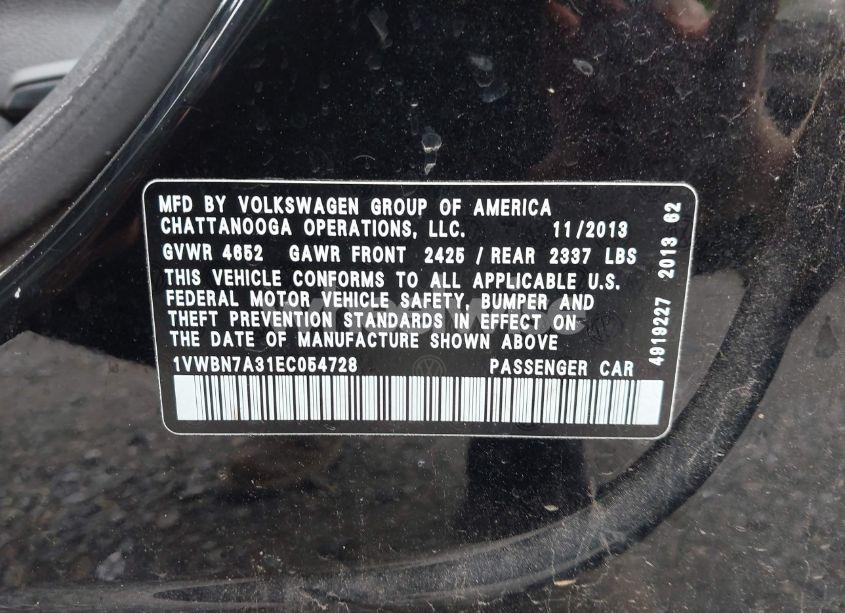 Photo 9 of 2014 Volkswagen Passat 2.0L TDI SE (VIN 1VWBN7A31EC054728)
